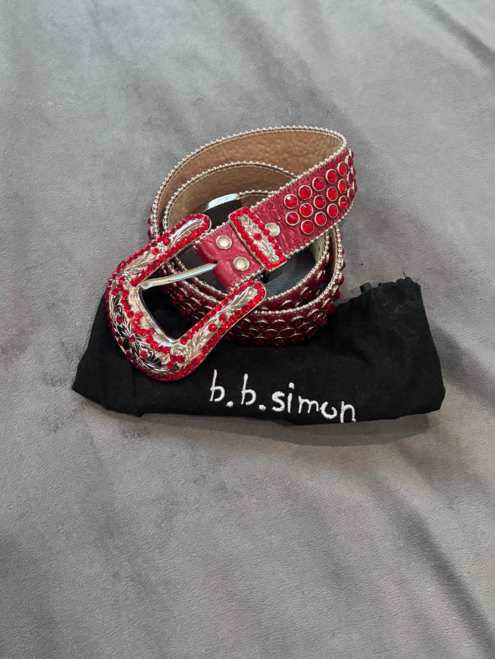 B.B. Simon Red Studded Crystal-Embellished Women's Belt